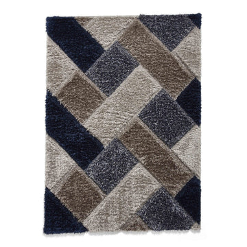Olympia 2239 3D Geometric Plush Carved Hi-Lo Textured Soft Polyester Metallic Shimmer Shaggy Grey/Navy Rug-Think Rugs-Rug Love - The Most Loved Rug Store